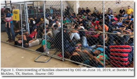 Overcrowding of caged migrant families observed by Office of Inspector General 10 June, 2019 at Border Patrol McAllen, TX