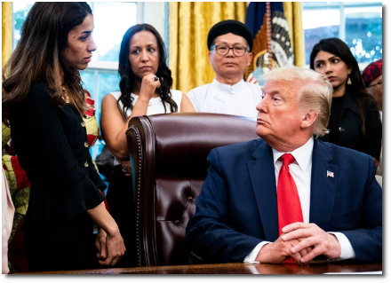 Trump with rape victim Nadia Murad in the Oval Office on 17 July 2019