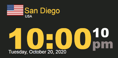 Timestamp Worldclock Tues, 20 Oct 2020 10PM San Diego PDT