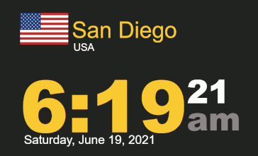 Time-n-date timestamp Worldclock San Diego Saturday, 19 June 2021 at 6:19 am