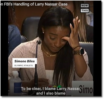 Simone Biles (24) testifies before congress (15 Sept 20210 about the FBI's disastrous mishandling of the Larry Nassar case (17 Sept 2021)