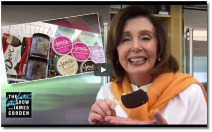 Nancy Pelosi flaunts her $24K freezer stocked full of expensive gourmet ice cream to James Corden as her tone-deaf response for dealing with deadly global pandemic (14 Apr 2020)