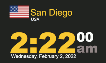 Timestamp Worldclock Wednesday 2 February 2022 at 2:22 am San Diego time