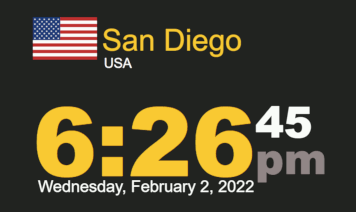 Timestamp Worldclock Wednesday 2 February 2022 at 6:26 pm San Diego time