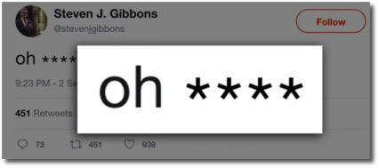 Steven Gibbons tweets 'Oh shit'