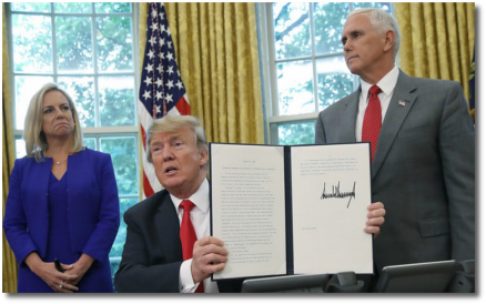 Trump signs XO with Kirstjen Nielsen ending refugee children being separated from their parents 20 June 2018